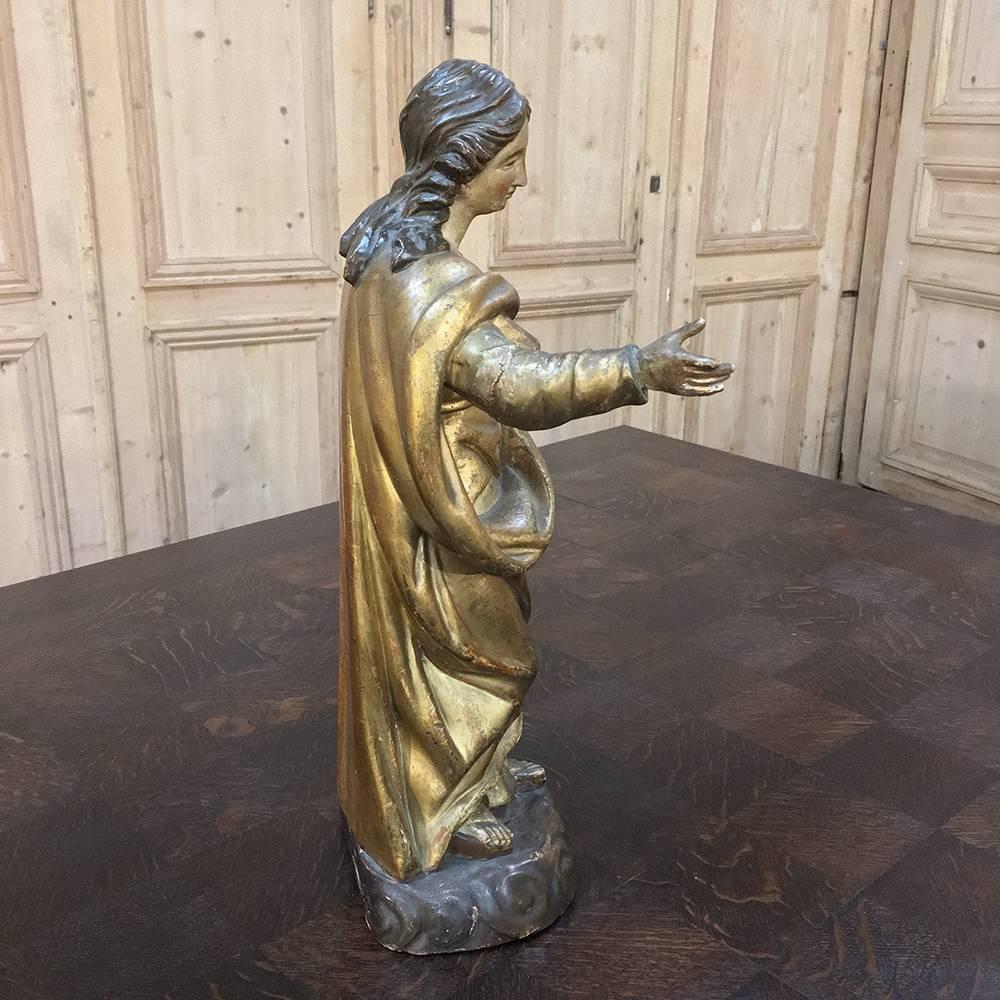 French 19th Century Giltwood Polychrome Statue of Madonna For Sale