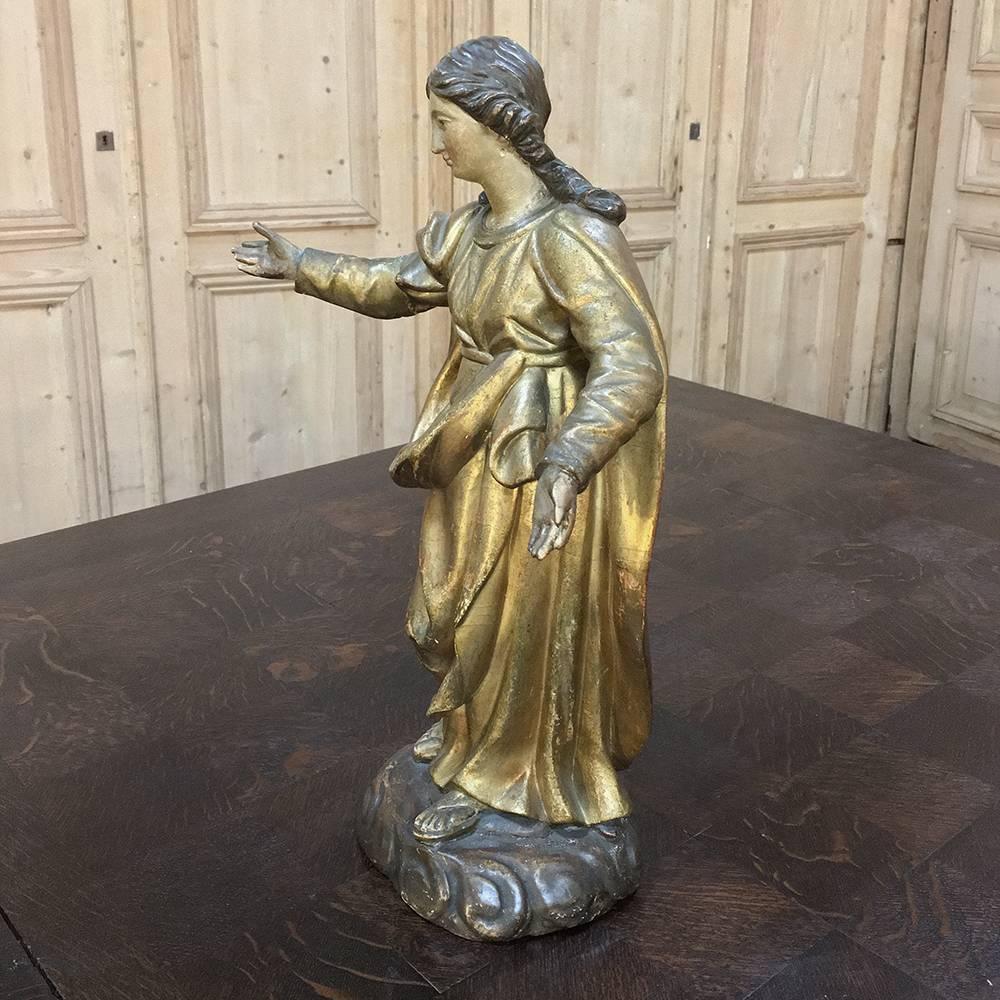 19th Century Giltwood Polychrome Statue of Madonna In Good Condition For Sale In Dallas, TX
