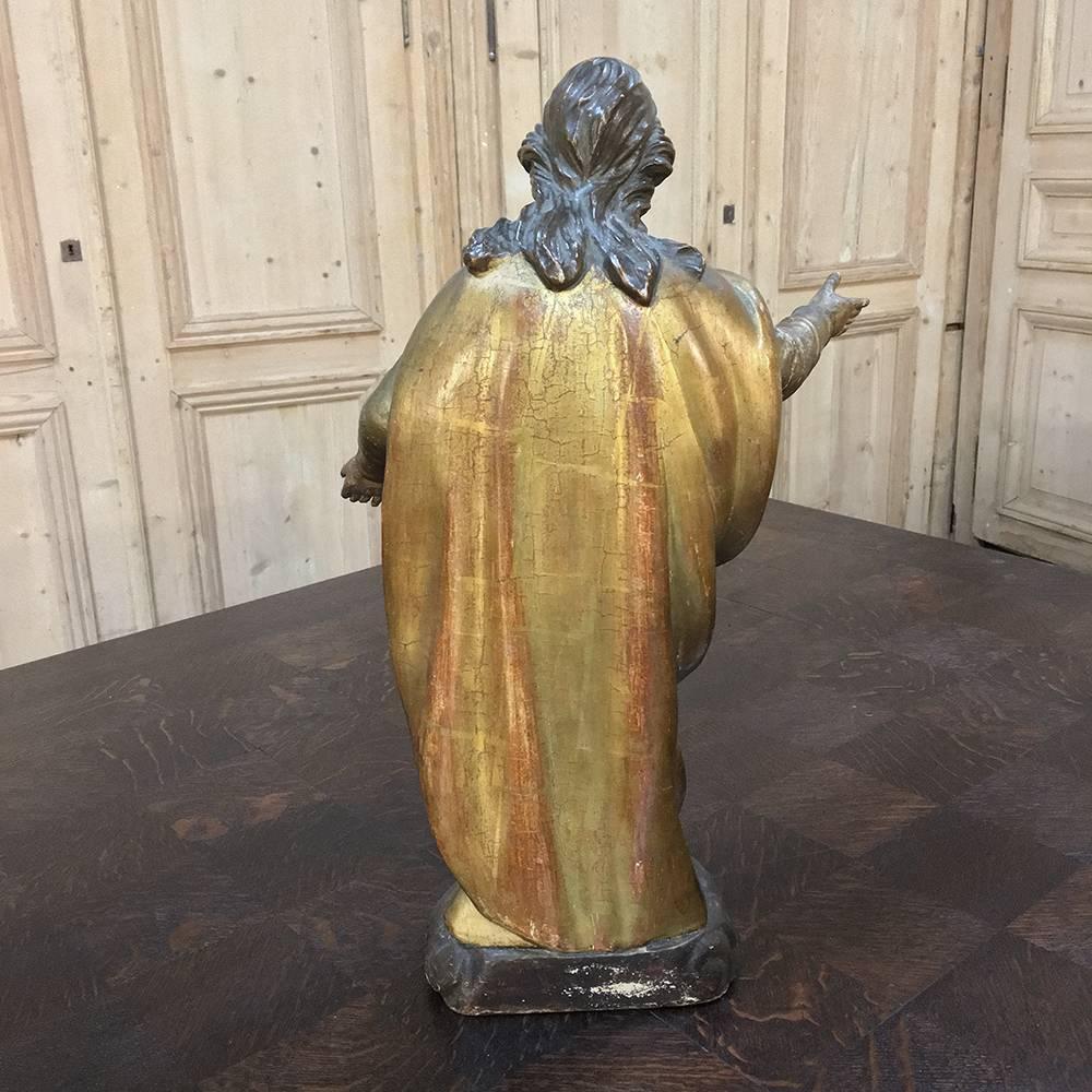 19th Century Giltwood Polychrome Statue of Madonna For Sale 4