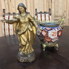 19th Century Giltwood Polychrome Statue of Madonna
