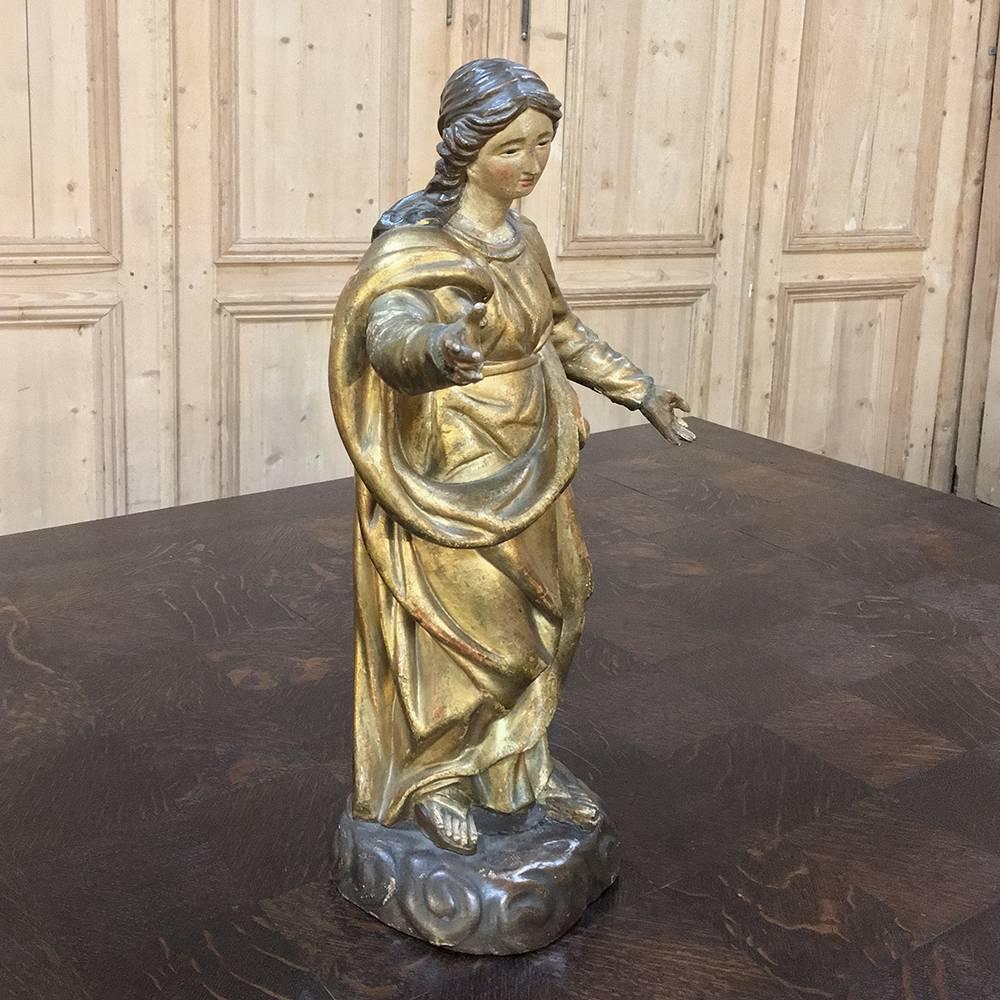 19th Century Giltwood Polychrome Statue of Madonna For Sale 2