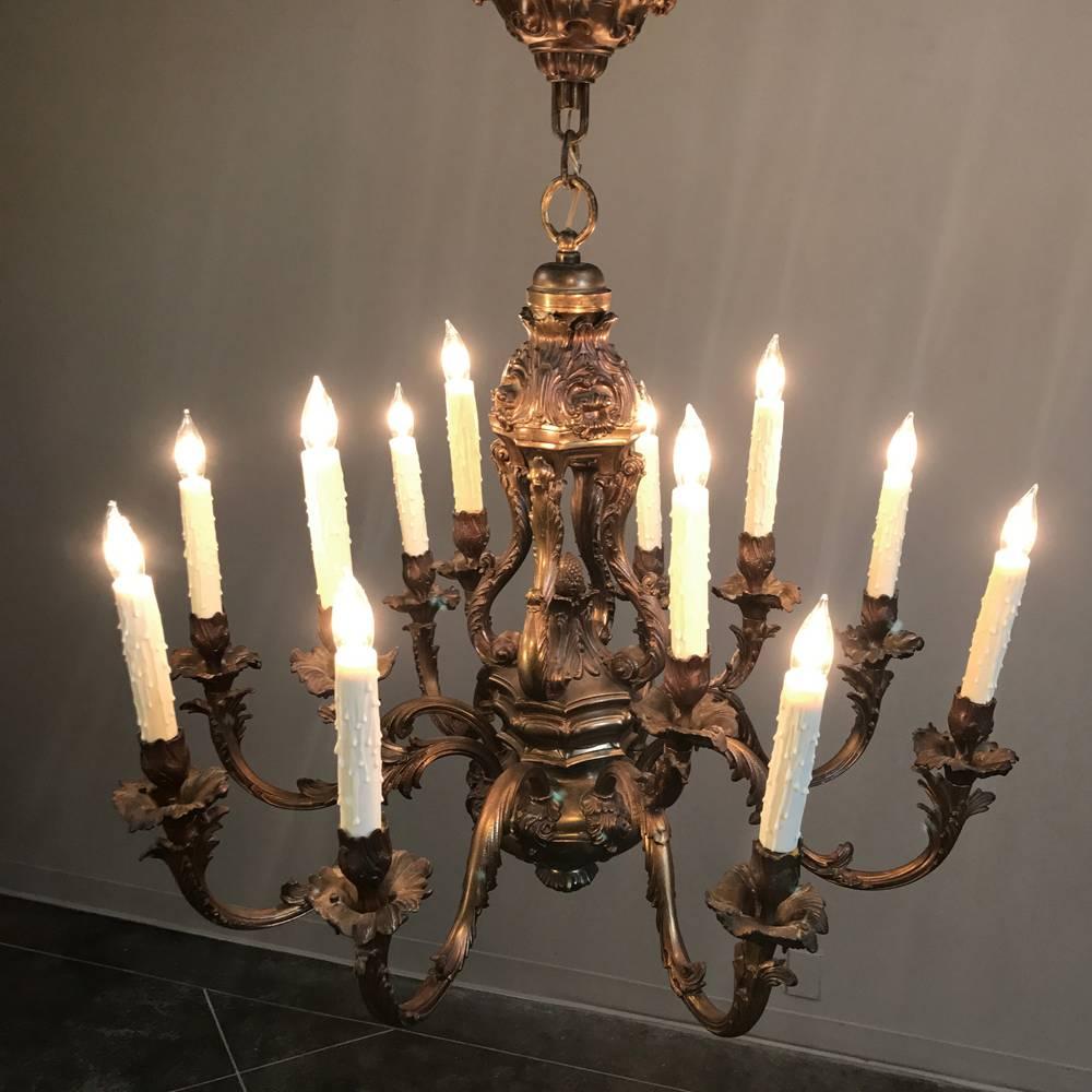 Hand-Crafted Antique French Louis XV Brass Chandelier