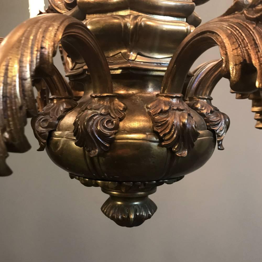 Antique French Louis XV Brass Chandelier In Good Condition In Dallas, TX