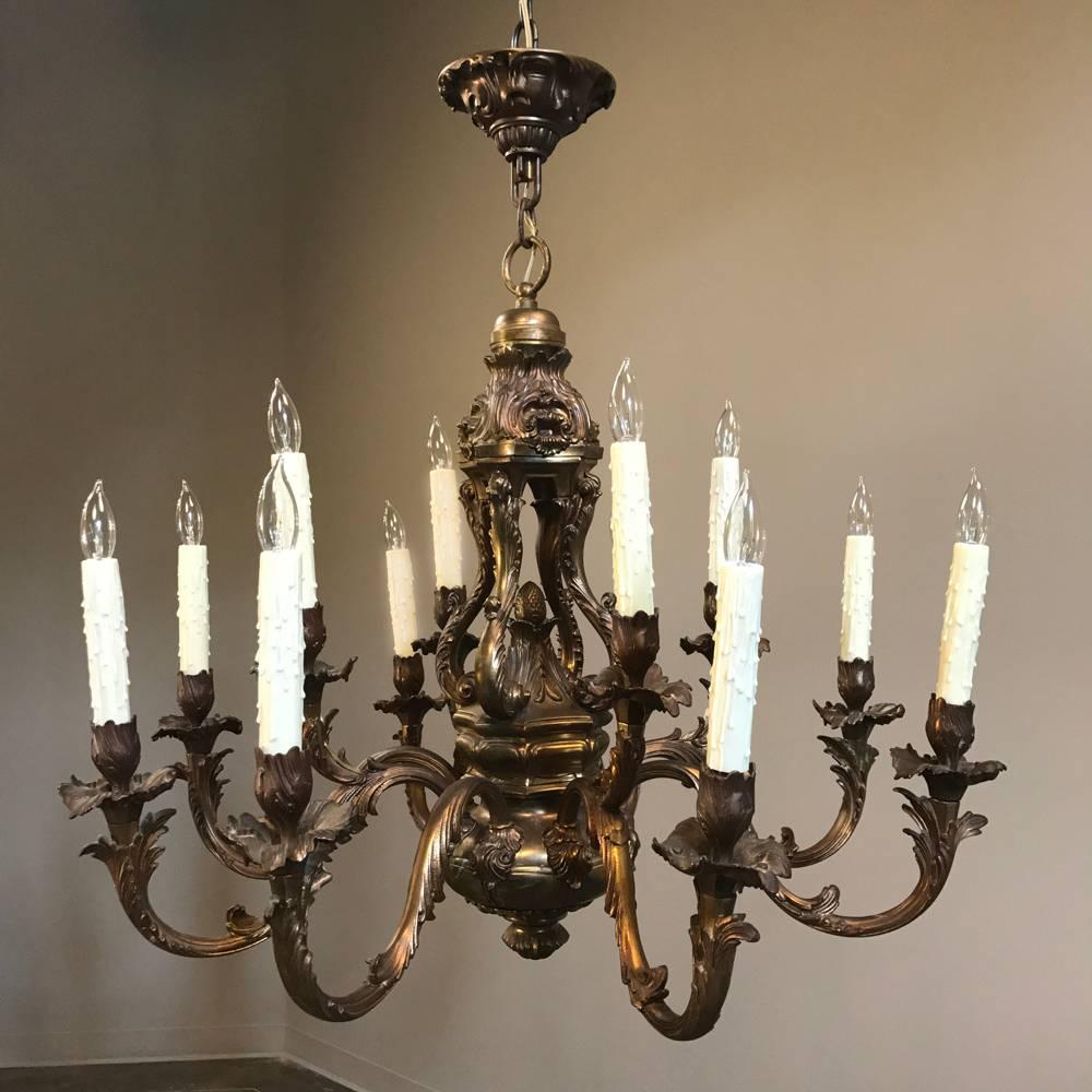 Early 20th Century Antique French Louis XV Brass Chandelier
