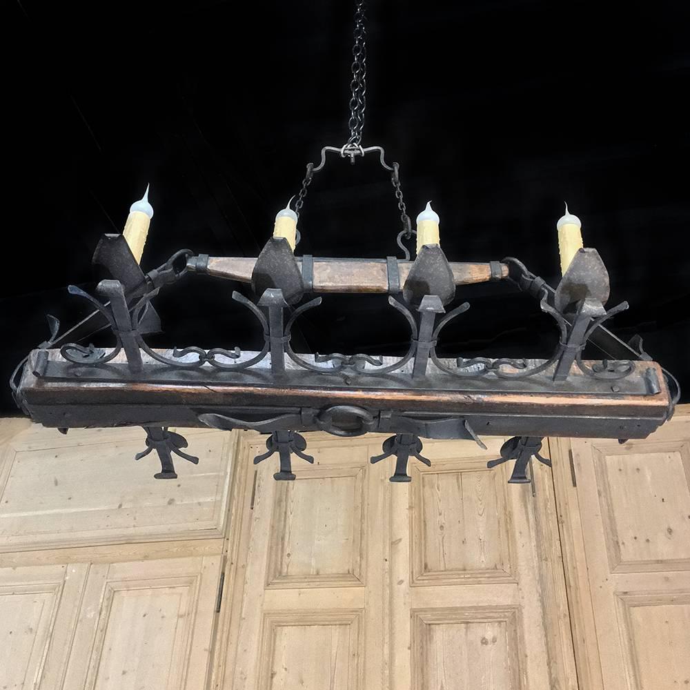 Antique Wrought Iron and Beam Chandelier 3