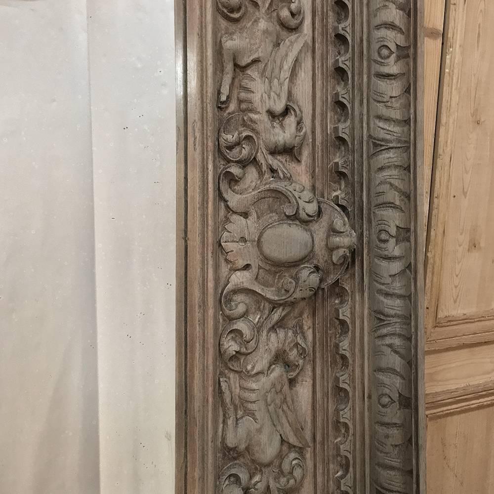 French 19th Century Grand Hand-Carved Renaissance Stripped Oak Mirror