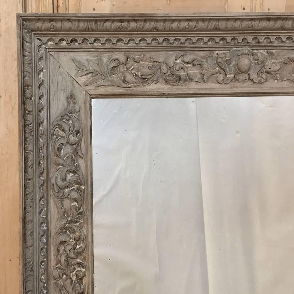 19th Century Grand Hand-Carved Renaissance Stripped Oak Mirror 2