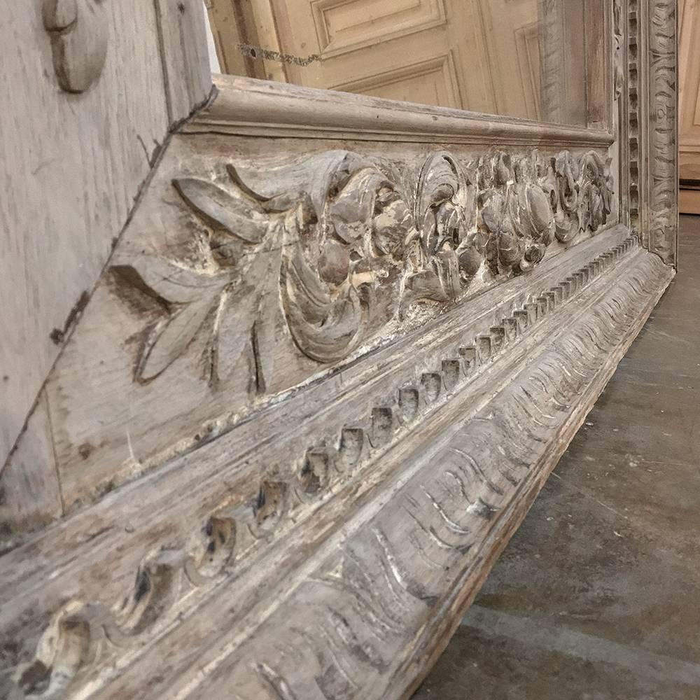 19th Century Grand Hand-Carved Renaissance Stripped Oak Mirror 3