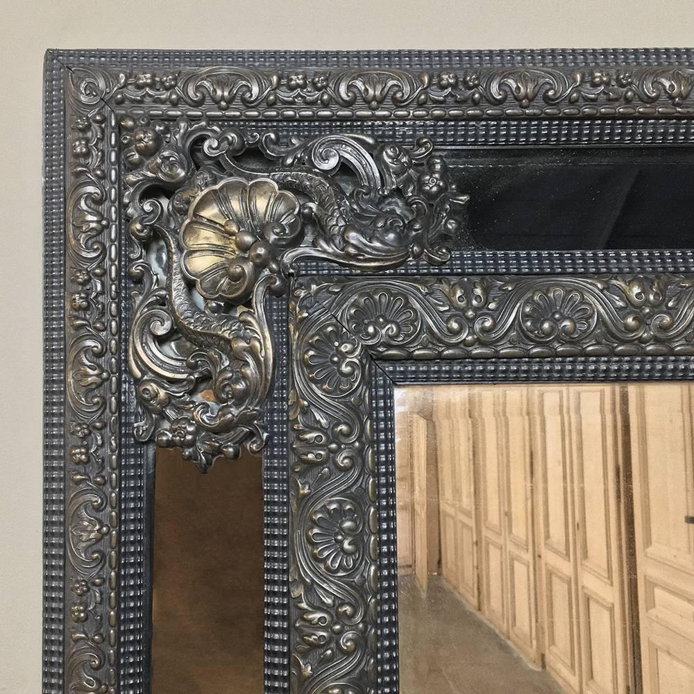 19th Century French Embossed Brass Baroque Mirror In Excellent Condition In Dallas, TX