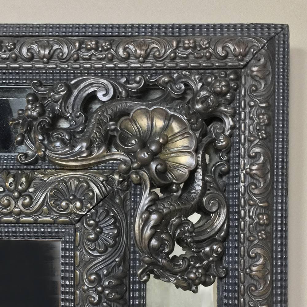 Late 19th Century 19th Century French Embossed Brass Baroque Mirror