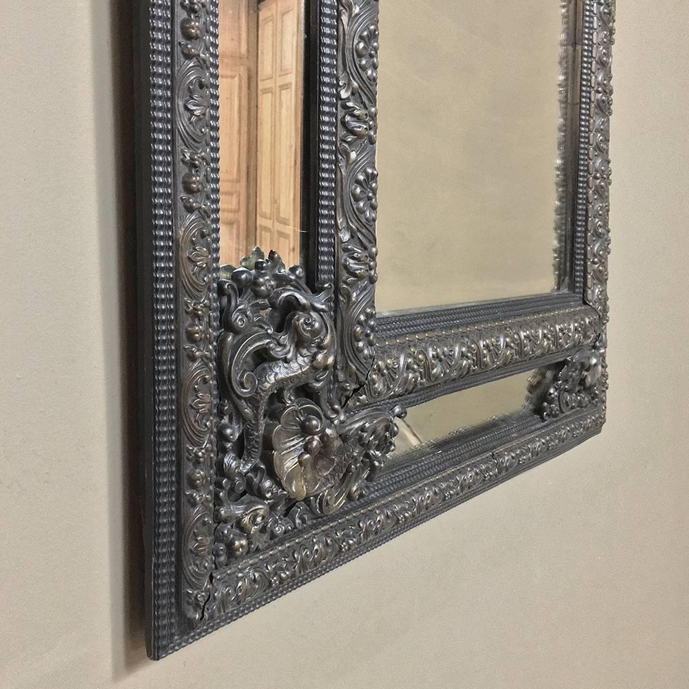 19th Century French Embossed Brass Baroque Mirror 3