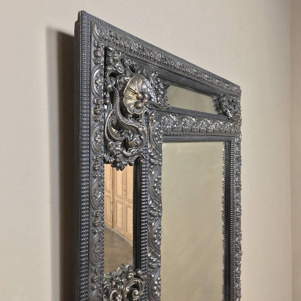 19th Century French Embossed Brass Baroque Mirror 4