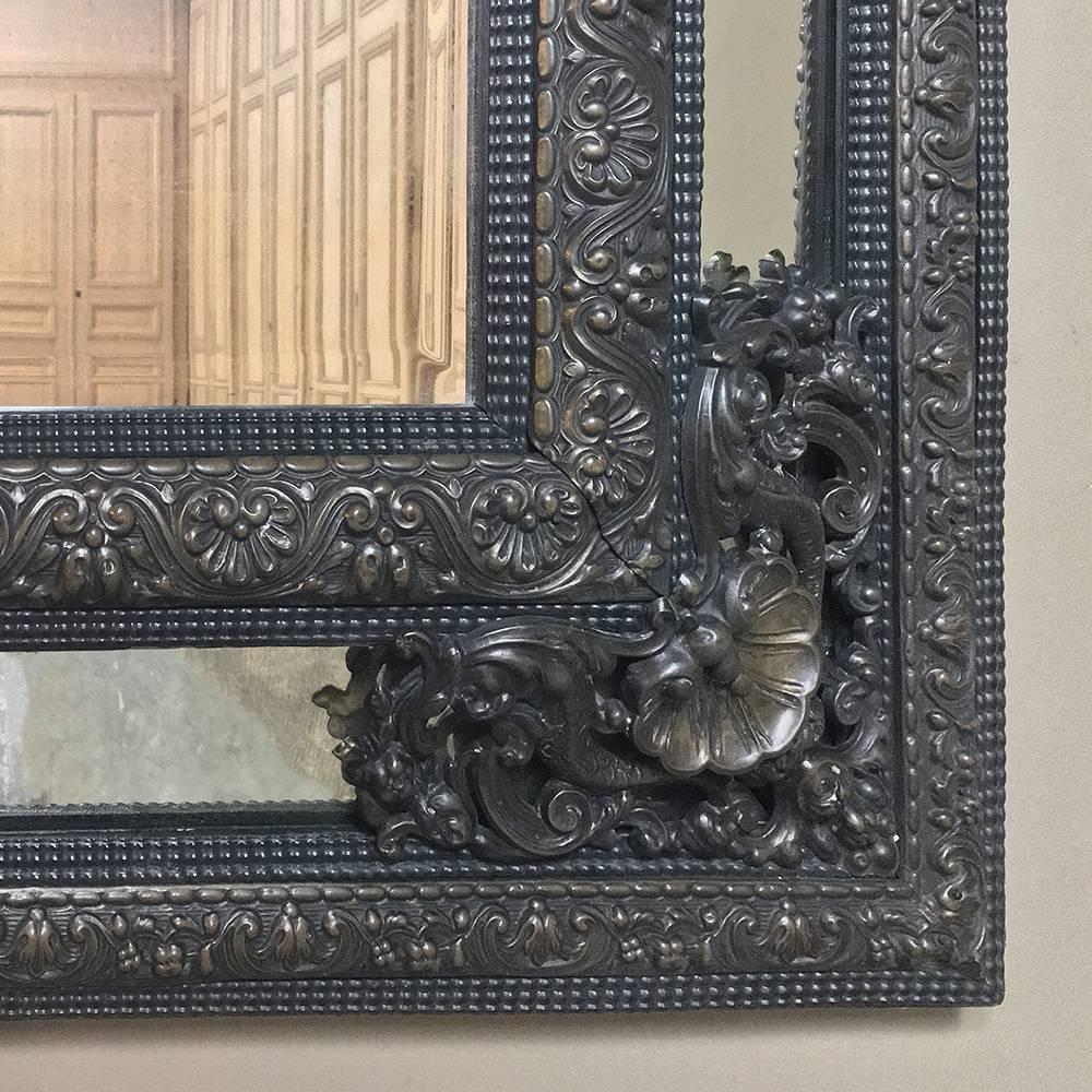 19th Century French Embossed Brass Baroque Mirror 5