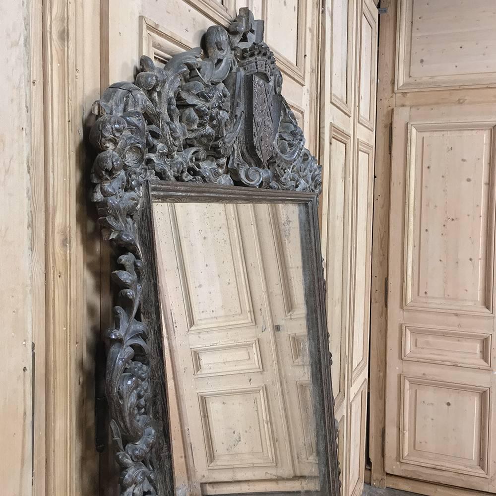 Grand 19th Century French Renaissance Revival Carved and Stripped Oak Mirror 2