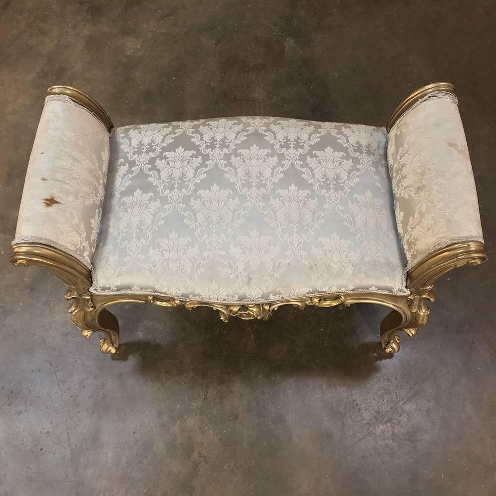 Pair of Antique Italian Baroque Giltwood Arm Benches In Good Condition In Dallas, TX