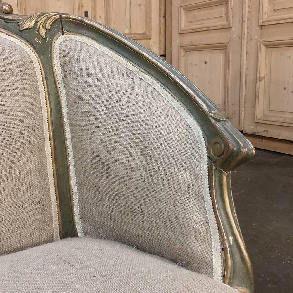  19th Century Italian Rococo Painted Sofa with New Upholstery In Good Condition In Dallas, TX