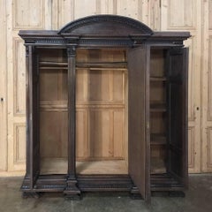 Antique Italian Walnut Neoclassical Triple Armoire