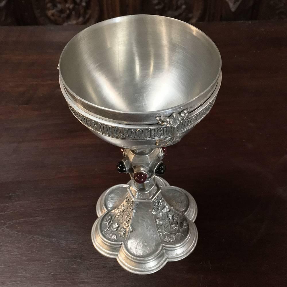 19th century silver plate chalice with semi-precious jewels is perfect for your devotional display remaining in exceptional condition and as beautiful now as it was when first made over a century ago,

circa 1890s

Measures 8 height x 4 in