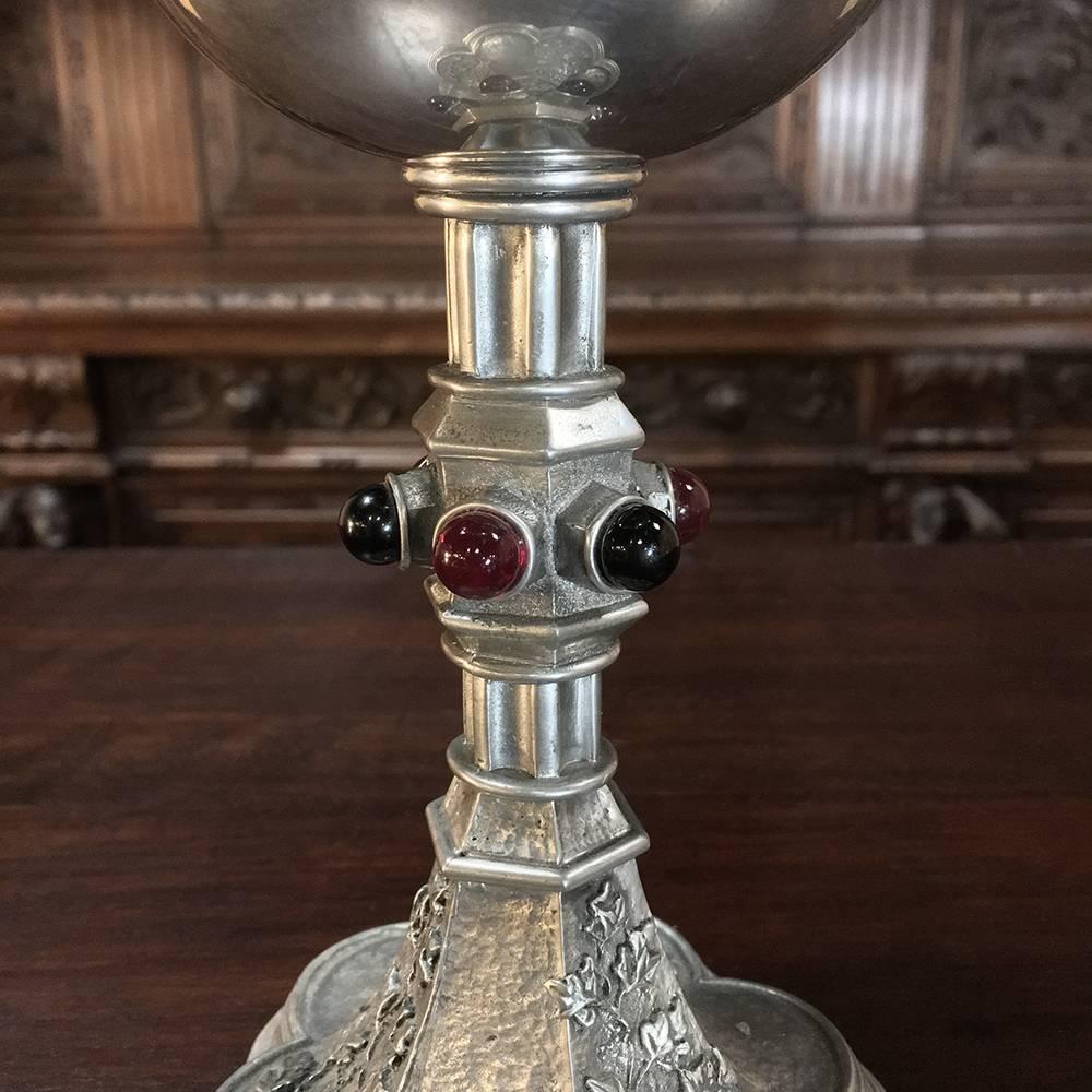 Belgian 19th Century Silver Plate Chalice with Semi-Precious Jewels
