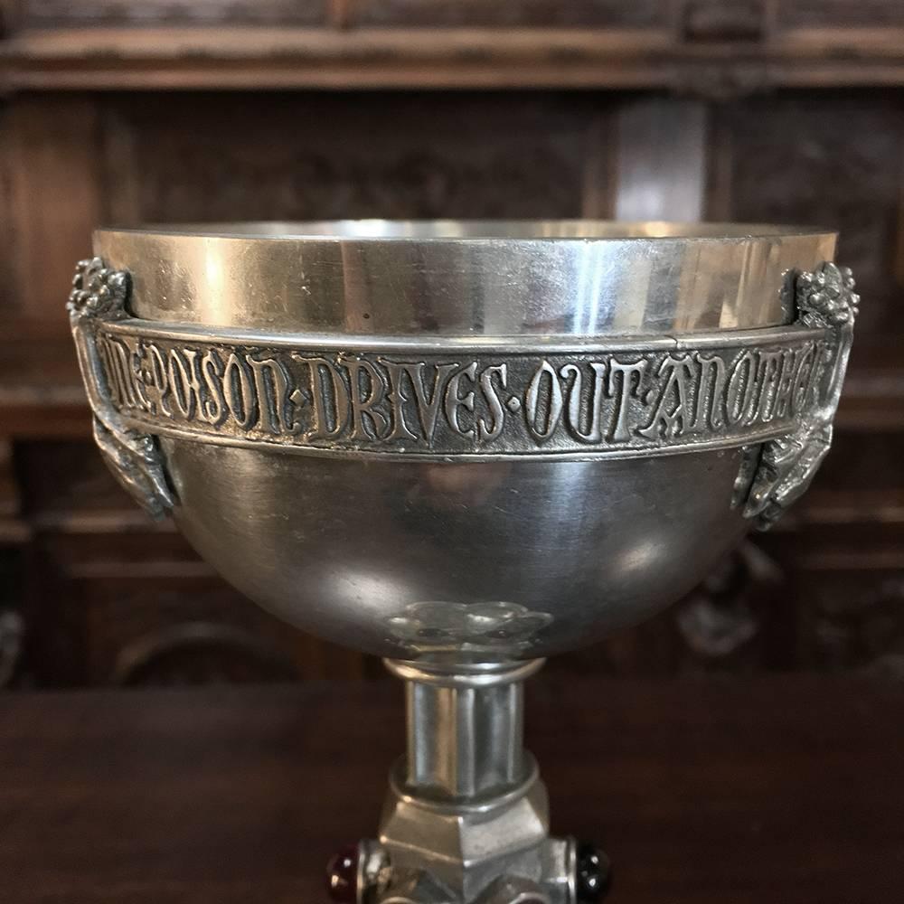 Hand-Crafted 19th Century Silver Plate Chalice with Semi-Precious Jewels