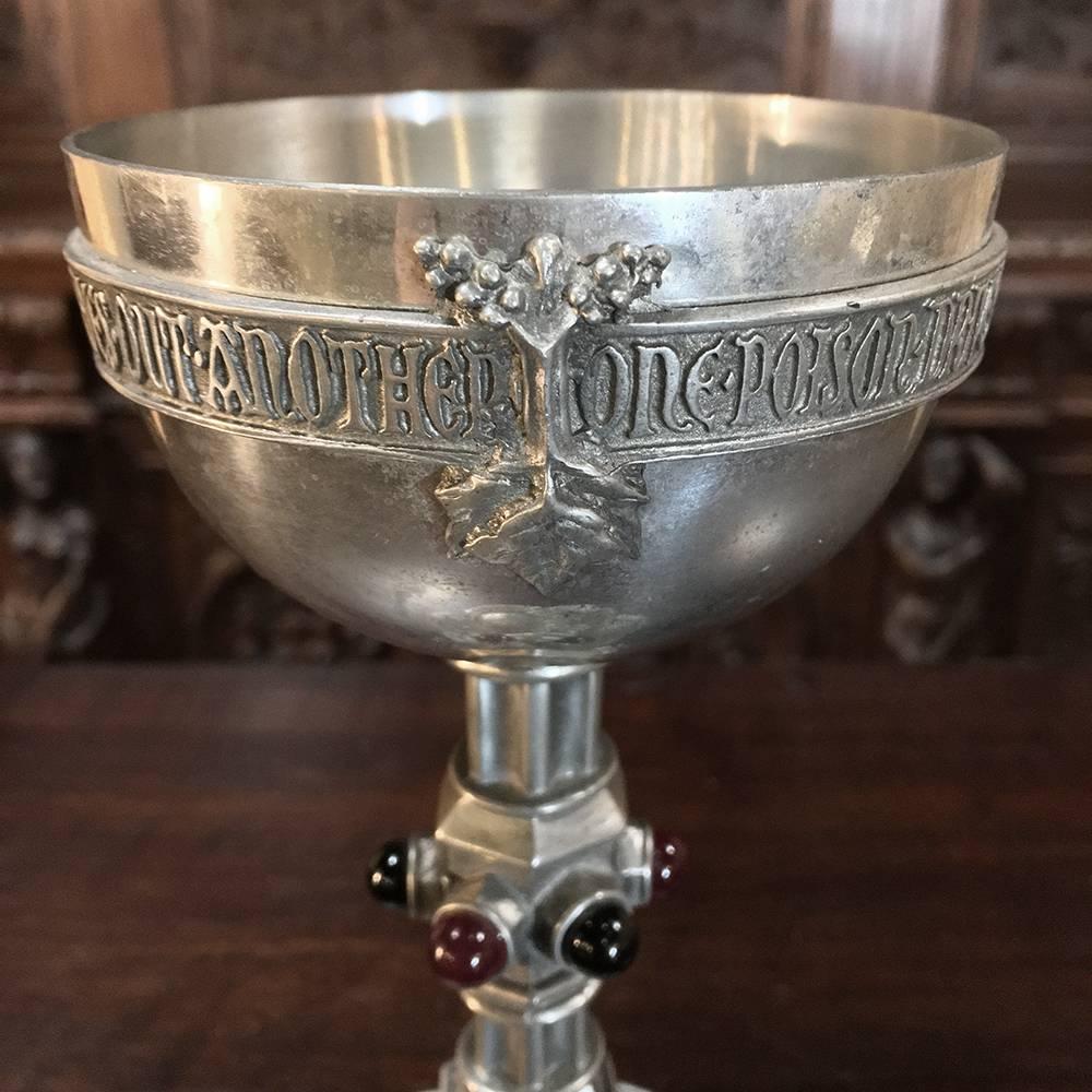 19th Century Silver Plate Chalice with Semi-Precious Jewels In Good Condition In Dallas, TX