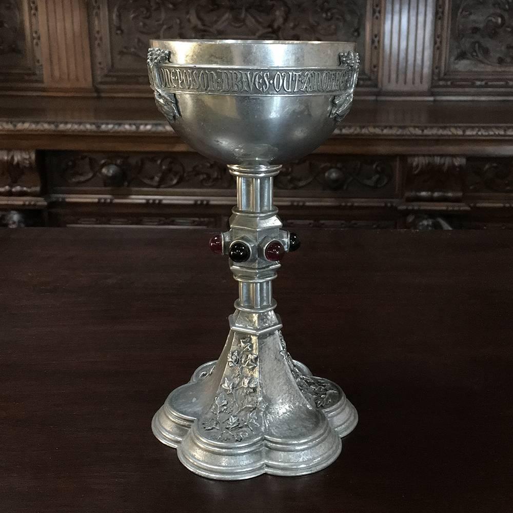Late 19th Century 19th Century Silver Plate Chalice with Semi-Precious Jewels