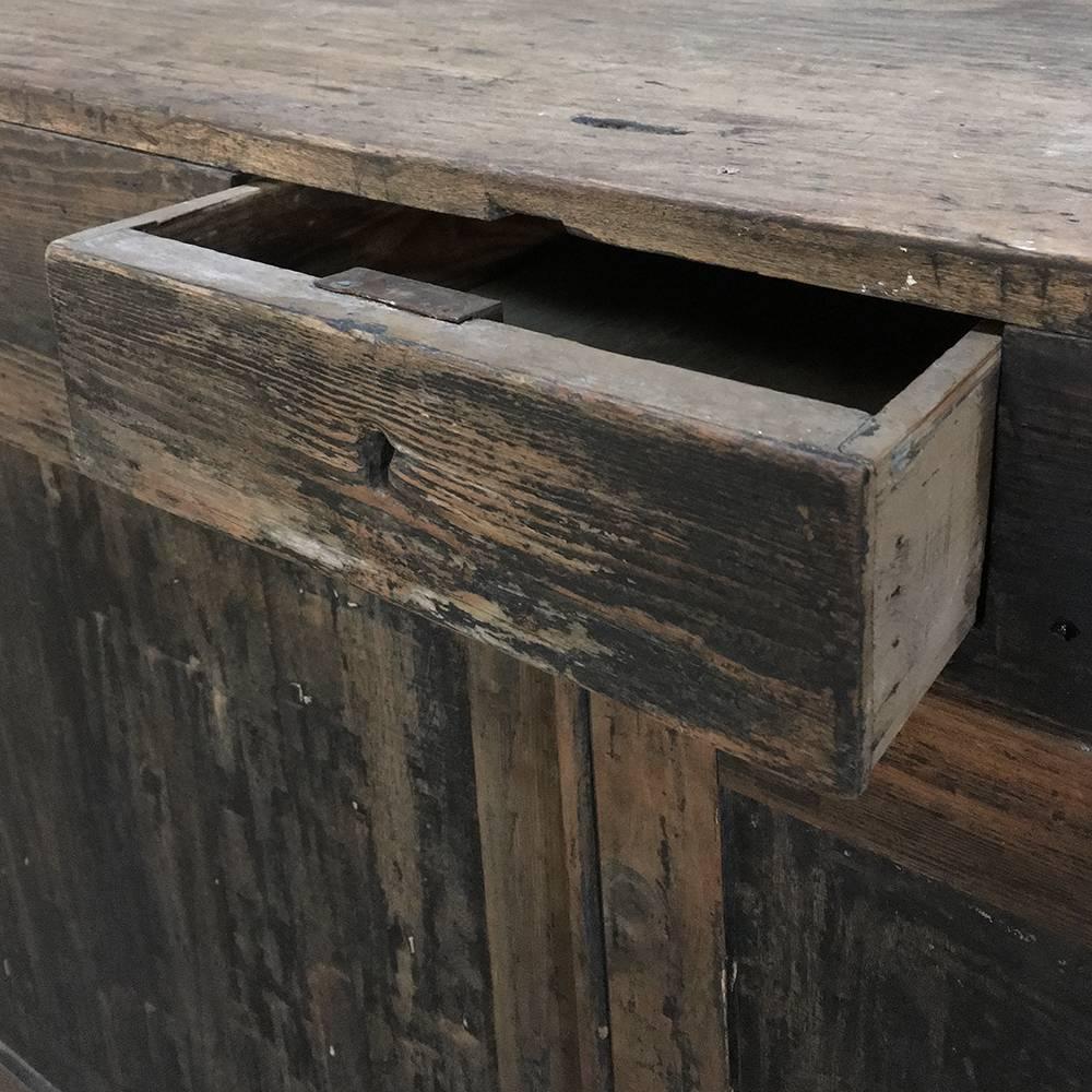 19th Century Rustic Painted Store Solid Pine Counter 3