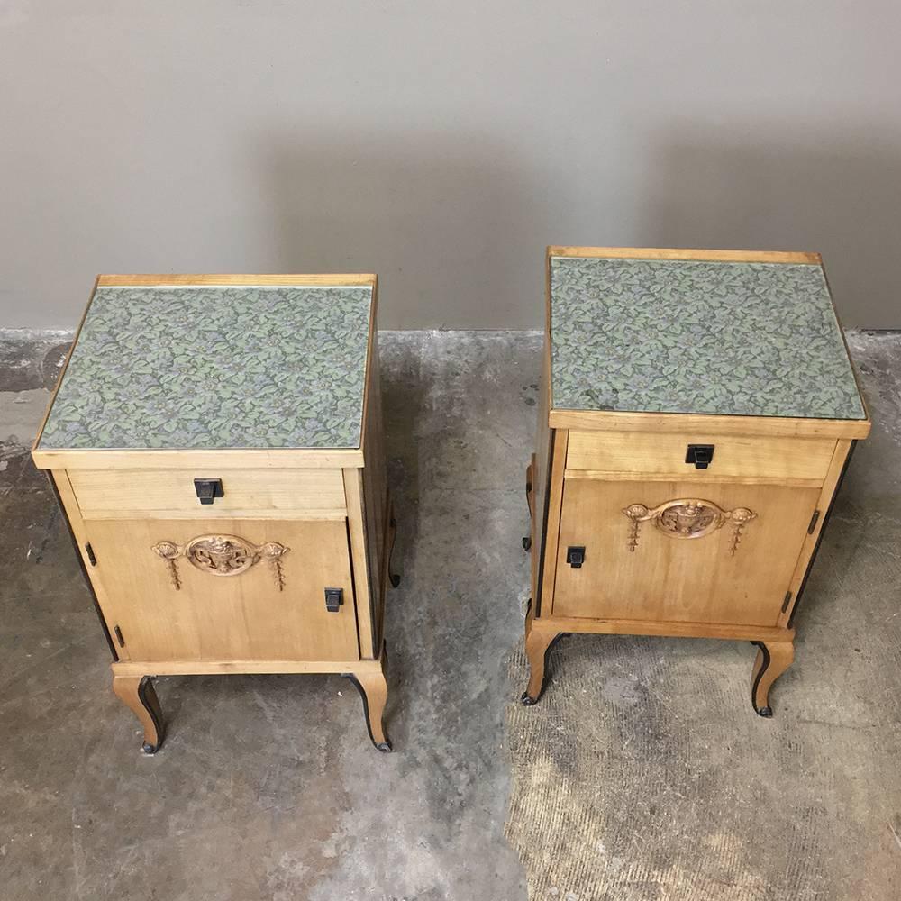 Hand-Crafted Pair of French Mid-Century Fruitwood Nightstands