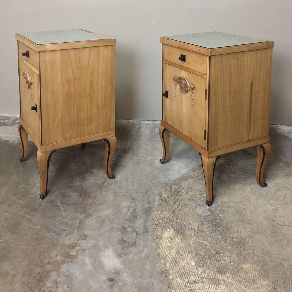 Mid-20th Century Pair of French Mid-Century Fruitwood Nightstands