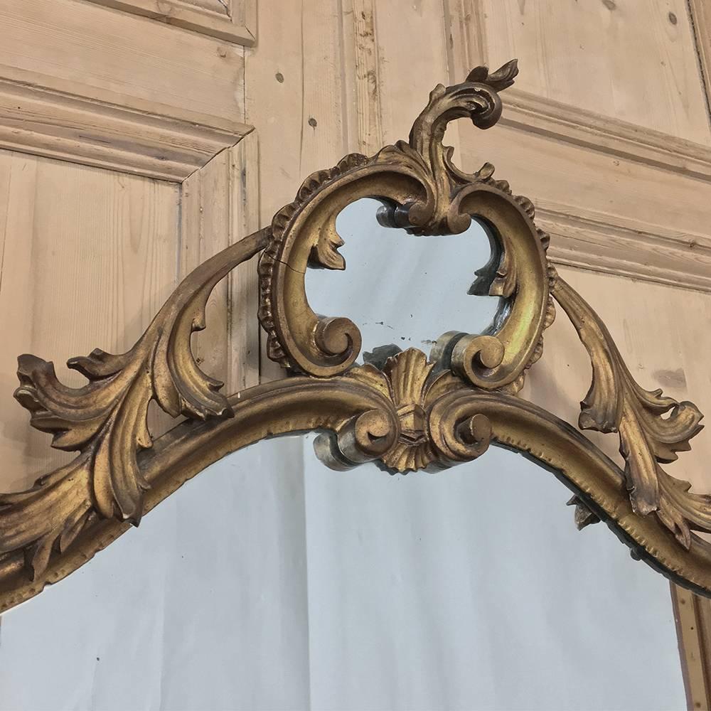 Hand-Carved Antique Italian Baroque Giltwood Mirror