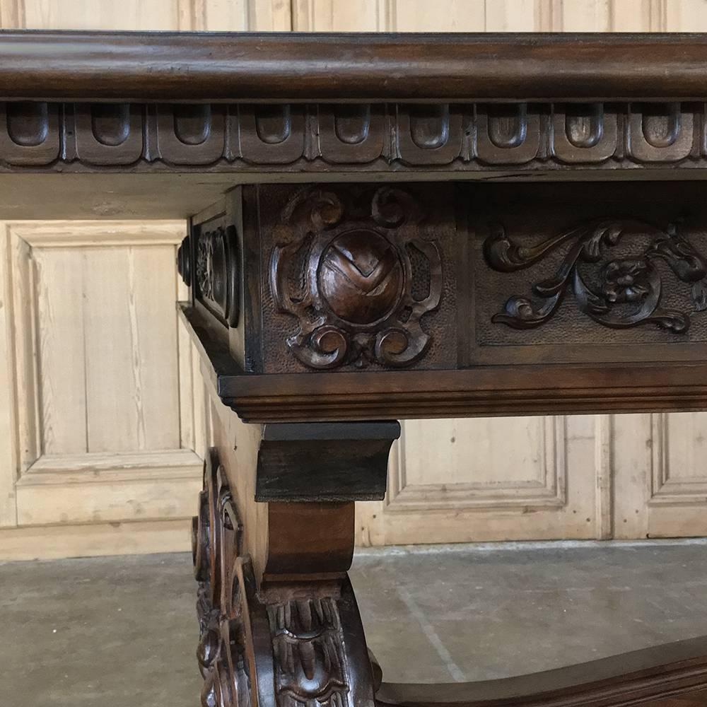 Antique Italian Baroque Walnut Table Desk In Good Condition In Dallas, TX