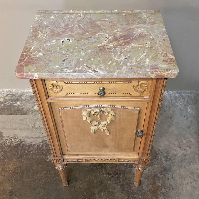 Pair of Antique Italian Neoclassical Fruitwood Marble Top 