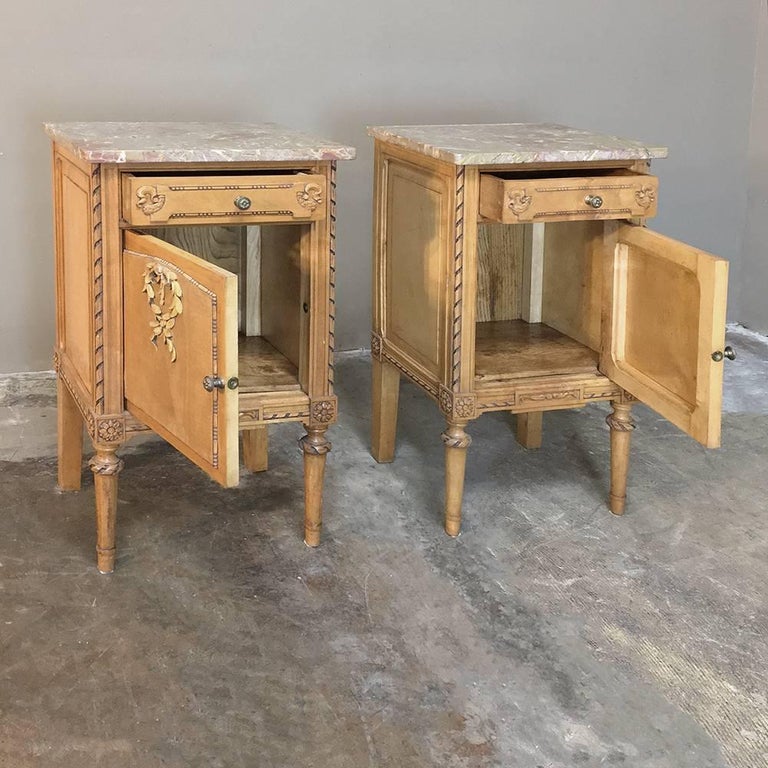 Pair of Antique Italian Neoclassical Fruitwood Marble Top 