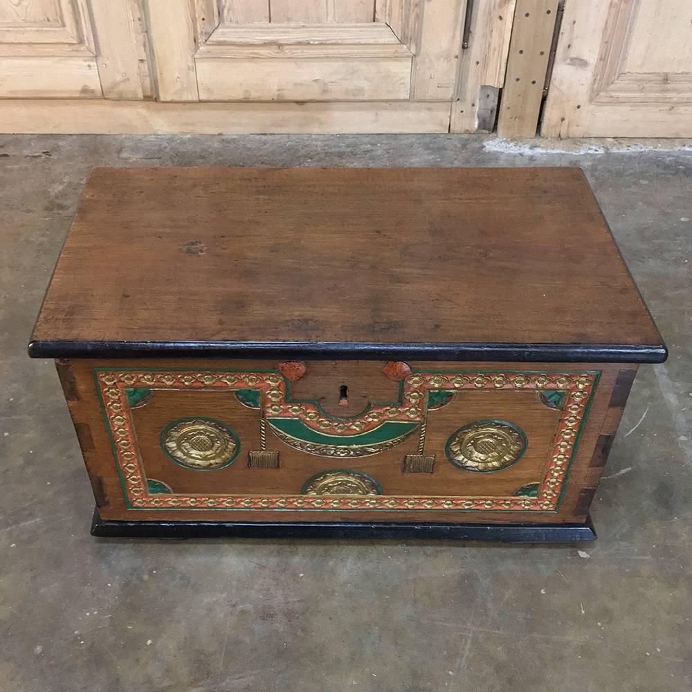 Late 19th Century Antique Swiss Painted and Carved Trunk