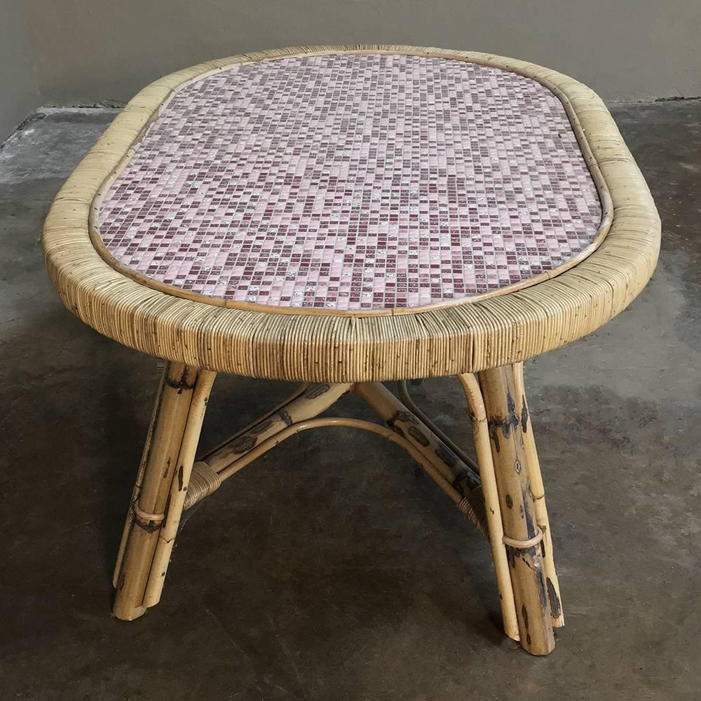 Mid-20th Century Mid-Century Rattan Coffee Table with Tile Top