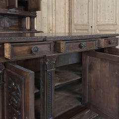 19th Century Italian Renaissance Hand-Carved Walnut Two-Piece Bar