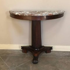 19th Century Louis Philippe Period Demilune Marble-Top Mahogany Console