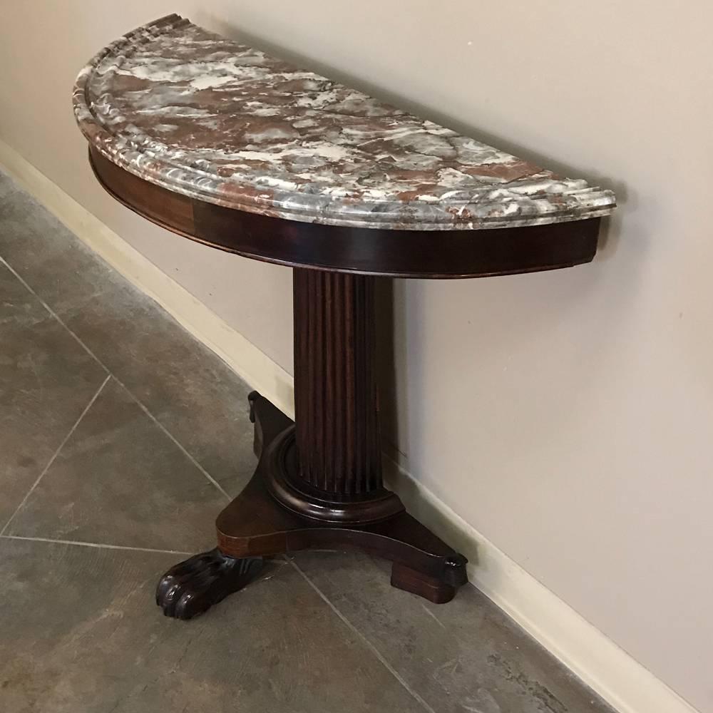 Hand-Crafted 19th Century Louis Philippe Period Demilune Marble-Top Mahogany Console