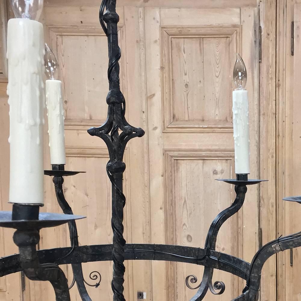 Pair of 18th Century Hand Forged Wrought Iron Spanish Chandeliers, Electrified  In Good Condition In Dallas, TX