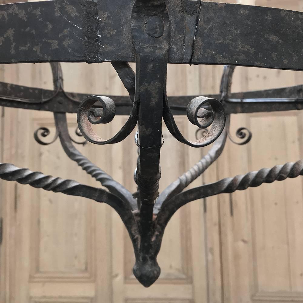 Pair of 18th Century Hand Forged Wrought Iron Spanish Chandeliers, Electrified  1