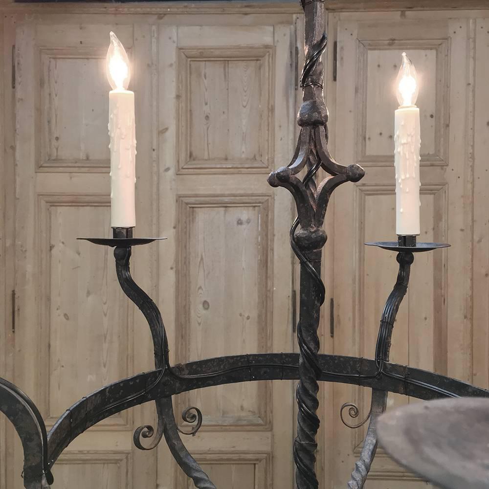 Pair of 18th Century Hand Forged Wrought Iron Spanish Chandeliers, Electrified  2