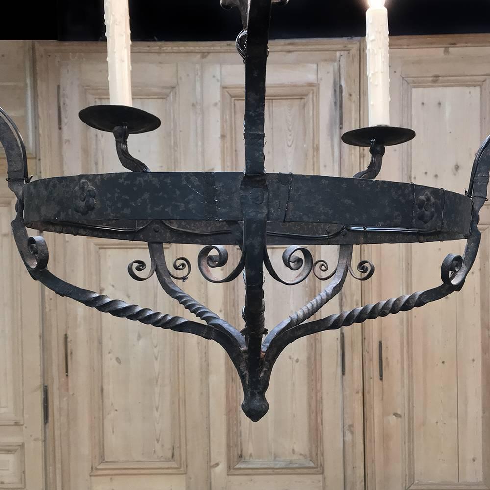 Pair of 18th Century Hand Forged Wrought Iron Spanish Chandeliers, Electrified  4