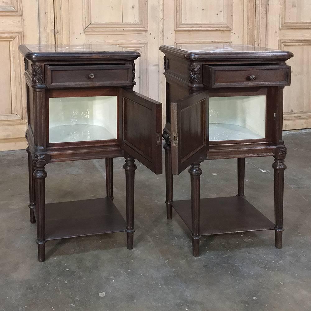 French Pair of 19th Century Marble-Top Neoclassical Nightstands