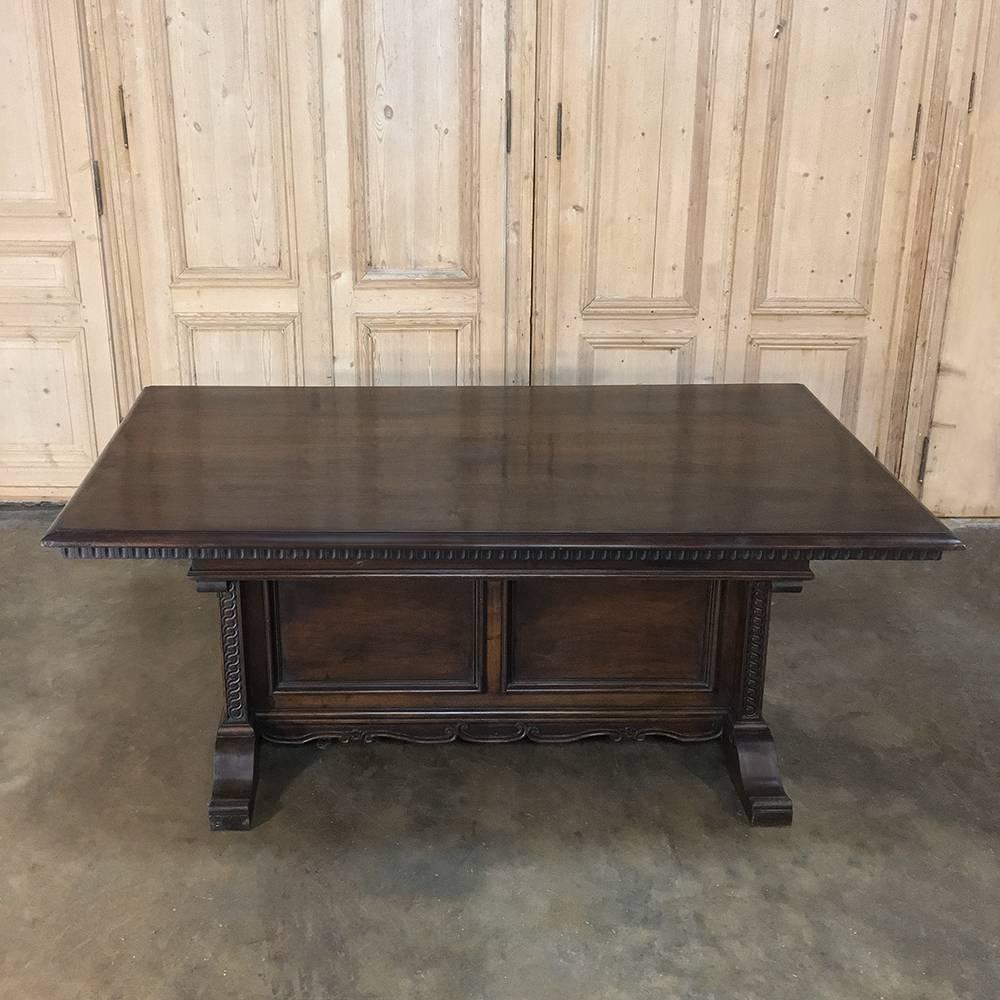Hand-Carved Antique Italian Neoclassical Walnut Executive Desk, Table