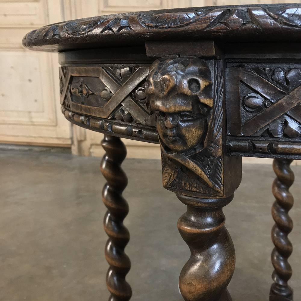 Belgian 19th Century Round Renaissance Lamp Table with Cherubs