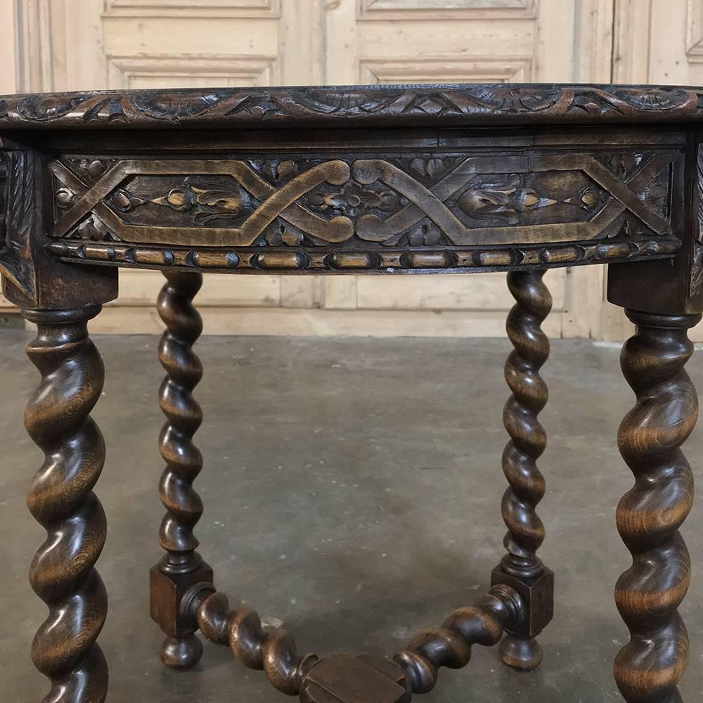 Oak 19th Century Round Renaissance Lamp Table with Cherubs