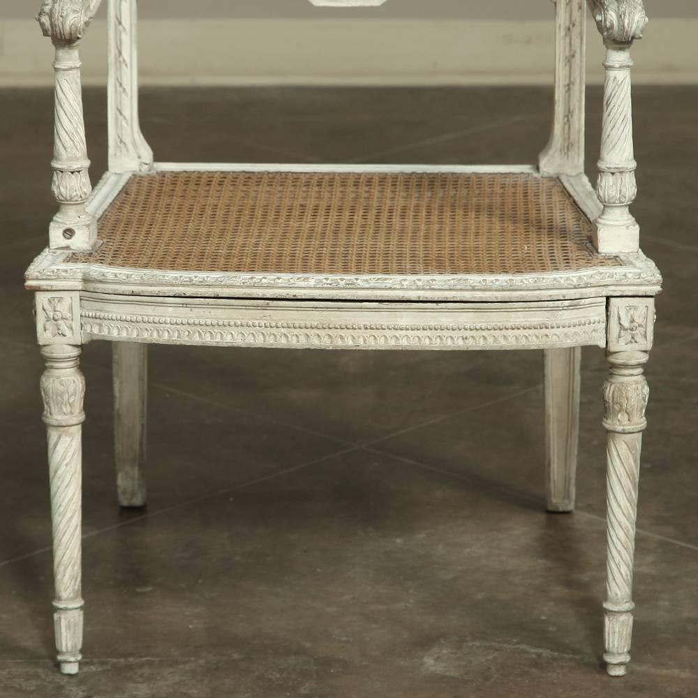 Late 19th Century 19th Century French Neoclassical Louis XVI Painted Caned Armchair