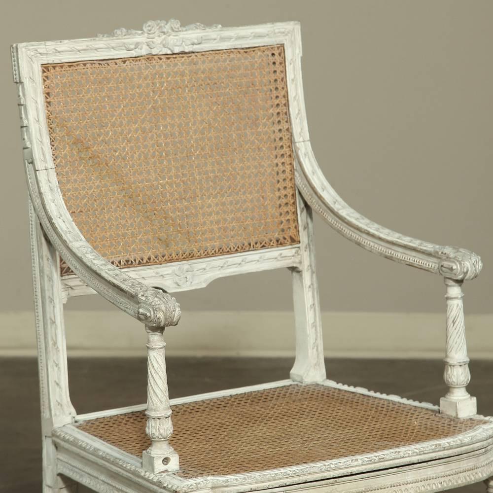 19th Century French Neoclassical Louis XVI Painted Caned Armchair 2