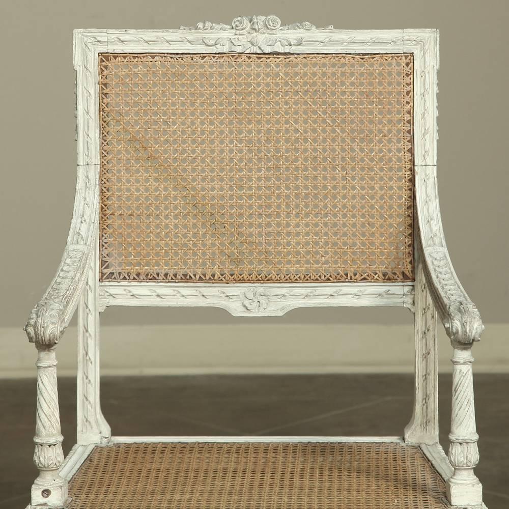 19th Century French Neoclassical Louis XVI Painted Caned Armchair 1