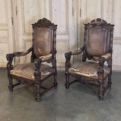 Pair of 19th Century French Renaissance Hand-Carved Rams Armchairs